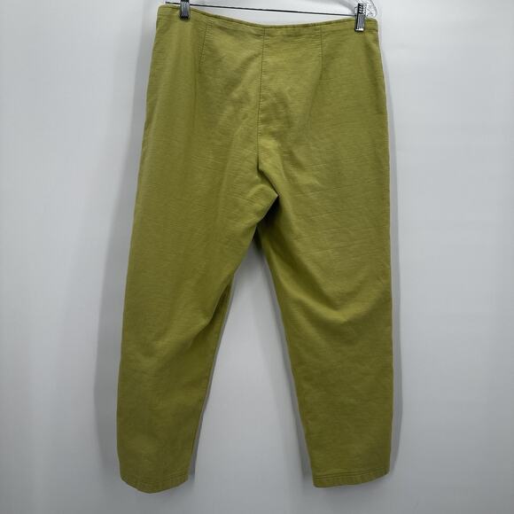 Eileen Fisher Pants Womens Medium Green Textured Cotton Stretch Side Zip Cropped - Picture 4 of 15